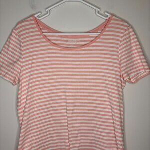 CHICO'S Ultimate Tee Short Sleeve Womens M Pink White Stripe Round Hem